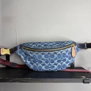 Coach Blue Denim Signature Jacquard Belt Bag with Gold Hardware